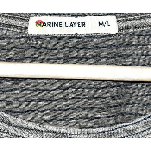 Marine Layer T-Shirt M/L Olive Green Navy Stripe Signature Pocket Style 15101 - Picture 5 of 7